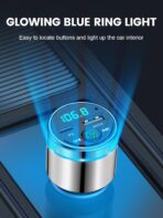 FM Transmitter for Car Bluetooth 5.3, [All-Metal] PD 30W & QC3.0 18W Fast Car Charger, Wireless FM Radio Kit Bluetooth Car Adapter, Noise Cancelling Hands-Free Call, Blue Light - Silver - Image 6