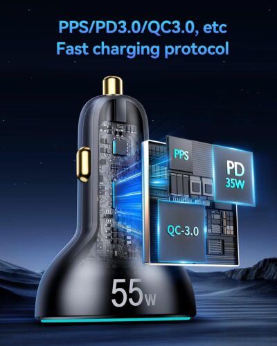 Rocoren 4-Port Car Charger, PD3.0 QC3.0 Super Fast Charging USB C Car Charger for Multiple Devices, Cigarette Lighter Adapter for iPhone 17/16/15/14 Series, iPad Pro, Samsung S25/S24 Ultra, Pixel - Image 6