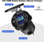 12V Flush Mount Car Charger, Aluminum Metal Body with LED Voltmeter and Switch, Dual QC3.0 USB Port for Marine, RV, Motorcycle & Panel Mounting (red) - Image 2