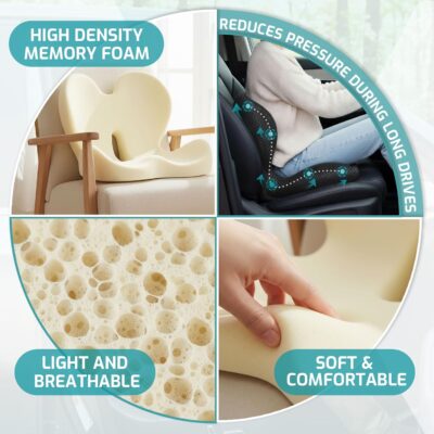 Trucker Seat Cushion, Car Seat Cushions with Lumbar Support Pillow, Ergonomic L-Shaped Orthopedic Memory Foam Pad for Long Driving Back Pain Sciatica Relief, Drivers Office Workers (Black+Mesh Cloth) - Image 6