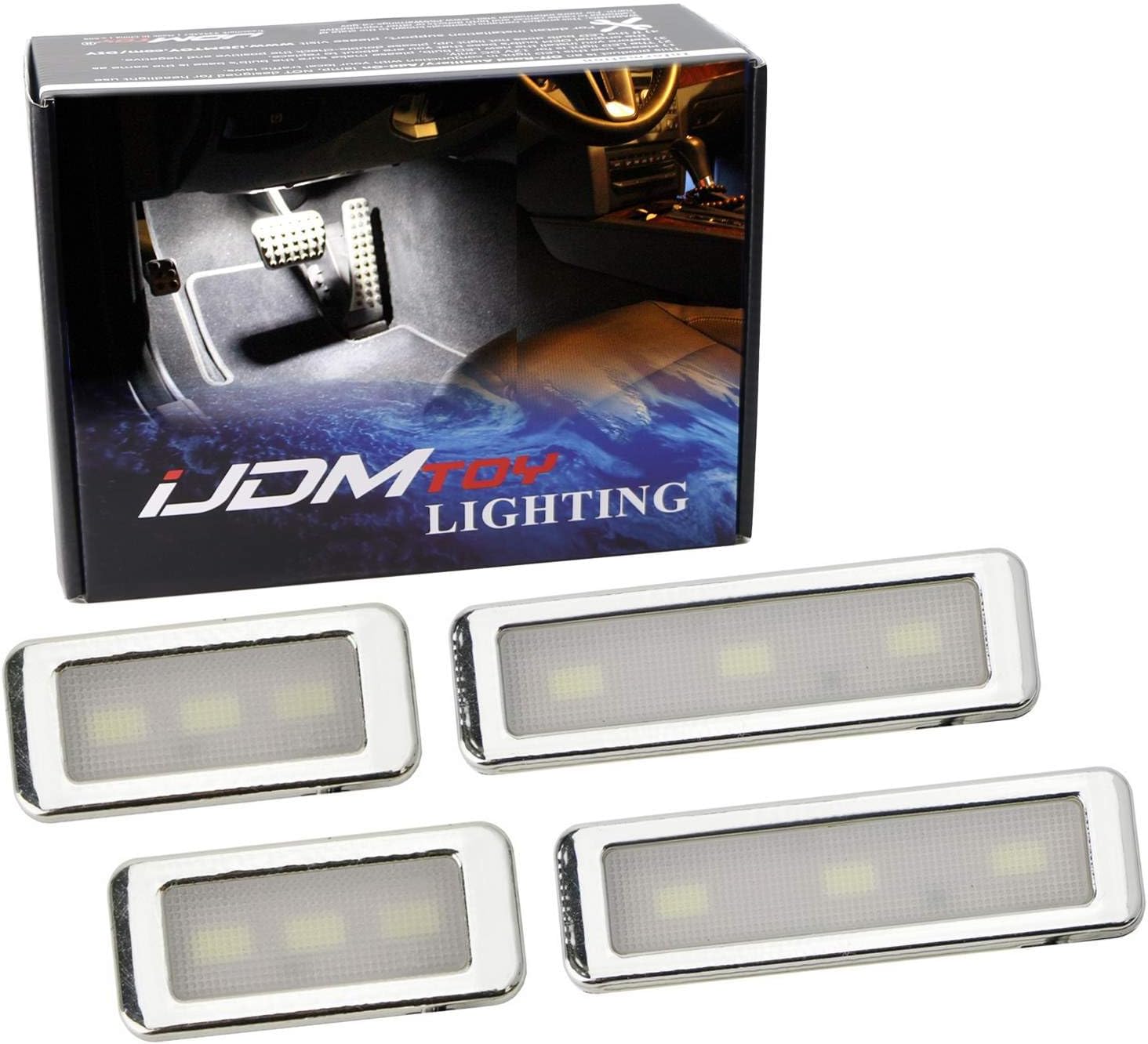 71Nbwbxf0IL._AC_SL1500_.jpg iJDMTOY 4pc Universal Fit Xenon White LED Interior Ambient Lighting Kit for Under Dashboard, Seat, Foot Area, Trunk/Cargo Area Decoration - Image 1