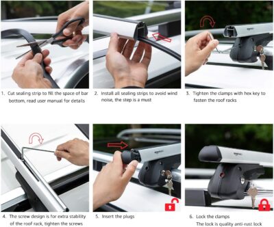 Amazon Basics Cross Rail Roof Rack, 52 inches, Fits up to 46" Spans between Raised Side Rails with Gap, Pack of 2, Black/Silver - Image 4