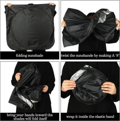 Windshield Sun Shade Foldable Car Front Window Covers for Car Accessories Sun Heat UV Rays Visor Protector Protection for Universal Cars SUV Truck(Pink Sequins) - Image 6