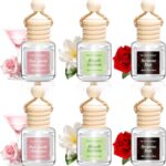 6 Pack Car Air Freshener, Long Lasting Natural Essential Oil Fragrance Diffuser - Pink Sparkle Champagne, Moonlit Gardenia & Nocturne Rose, Hanging Female Perfume Car Accessories Decor Gift