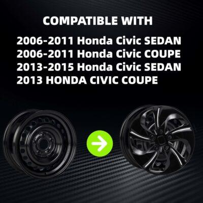 15 inch Replacement Hubcaps Fit for 2006-2011 Honda Civic, Wheel Rim Cover Compatible with 2013-2015 Honda Civic 15'' Steel Wheel; 4 Pcs (Glossy Black) - Image 3