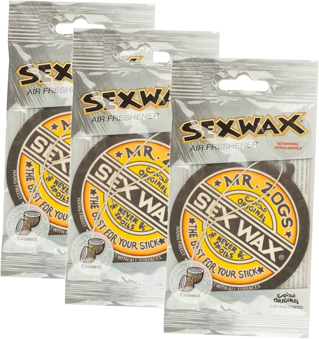 71Nhb1gMJ6L._AC_SL1200_.jpg Sex Wax Air Freshener (3-Pack, Coconut) (Limited Edition) - Image 1