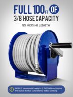 MEKOH Pressure Washer Hose Reel 100FTx3/8”, 200FTx1/4” Manual Power Washer Hose Reel with M22 14mm Fitting,4500PSI Heavy Duty Hose Reel for Water,High Pressure Metal Reel with Wall/Van/Trailer Mount - Image 2