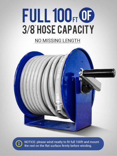 MEKOH Pressure Washer Hose Reel 100FTx3/8”, 200FTx1/4” Manual Power Washer Hose Reel with M22 14mm Fitting,4500PSI Heavy Duty Hose Reel for Water,High Pressure Metal Reel with Wall/Van/Trailer Mount - Image 2