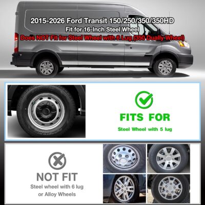 Hubcap Wheel Covers for 2015-2026 Ford Transit 150 250 350 350HD ABS Hubcap Replacement Set of 4, 16 inch Sliver - Image 2