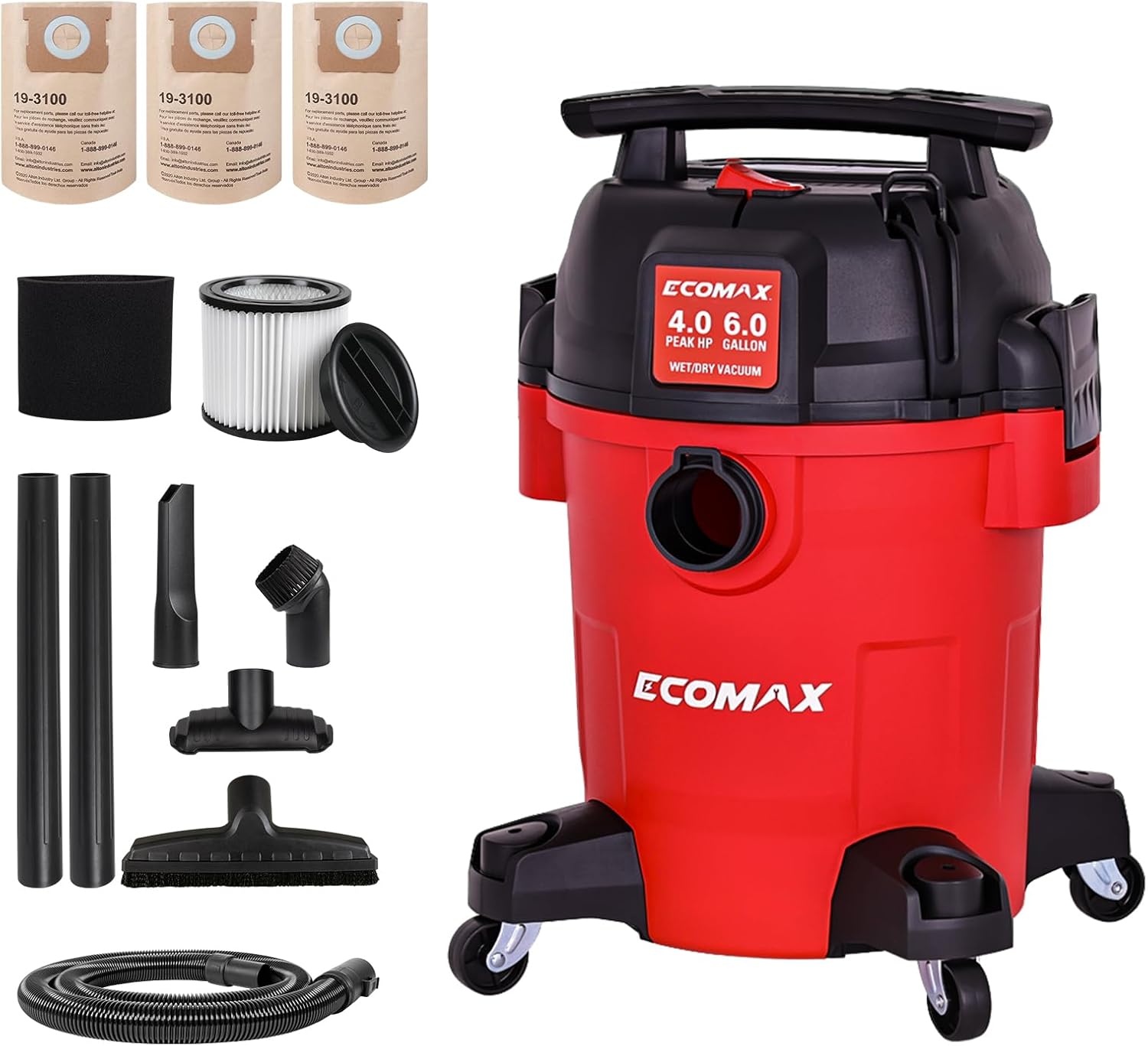 71Nj9xW1cFL._AC_SL1500_.jpg ECOMAX Ultra Quiet Shop Vacuum Wet and Dry 6 Gallon, Shop Vac 4 HP, 80% Quieter Operation, 3X Longer Motor Lifespan, Powerful & Portable for Home, Garage, Jobsite, Workshop - Image 1