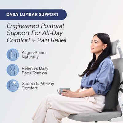 Lumbar Support Pillow for Office Chair - Lower Back Pain Relief Cushion with Adjustable SpineAlign™ Bolster, Memory Foam Pillow for Car, Couch, Gaming Seats - Dual Straps, Dark Grey - Image 2
