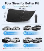 Zanch 2025 Upgraded Car Windshield Sun Shade [Cool Down by 75℉ ] with Heat Insulation Coating, Foldable Sunshade Umbrella Flexible Handle & Ribs, Medium (57''x32'') for Car, SUV, Truck, Van - Image 7