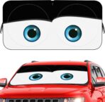 Car Windshield Sun Shade, Funny Eyes Sun Visor for Car Windshield, Wear-Resistant Black Tape, Foldable 59‘’x27.5‘’/63''x31.5''