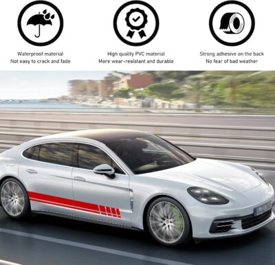 6PCS Car Hood Stripe Sticker, Vinyl Auto Body Side Rearview Mirror Decal, Sports Racing Stripe Graphic Decal Stickers, Universal Vehicle Exterior DIY Decoration Accessories (Red) - Image 3