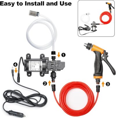 Portable Intelligent Electric Pressure Washer Pump 100W 160 PSI 12V Portable Pressure Powerful Washing Kit with 21.3 Feet PVC Hose for Home, Car, Garden, Projects (100 W-Black Hose) - Image 5