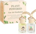 Essential Oil Car Air Freshener 2-Pack, Hanging Auto Diffuser for Rearview Mirror, Long Lasting Aesthetic Interior Decor Accessories (Teak Wood+Black Ice)