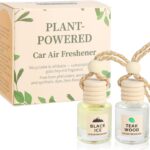 Essential Oil Car Air Freshener 2-Pack, Hanging Auto Diffuser for Rearview Mirror, Long Lasting Aesthetic Interior Decor Accessories (Teak Wood+Black Ice)