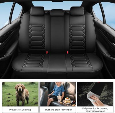 Fit Civic Car Seat Covers Compatible with Honda Civic 2022 2023 2024 2025 2026 Sport, Sport Touring, EX, EX-L, LX, Touring, Model-Full Coverage Breathable Leather (Full Set,Black) - Image 3