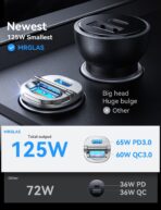 MRGLAS 125W USB C Car Charger, [Mini & Metal] USB C Car Charger Adapter Fast Charging PD65W & QC60W Dual Port Type C Cigarette Lighter USB Charger for iPhone 16 15 Pro Max S25 MacBook-Silver Gray - Image 2