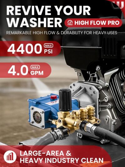 WOJET Triplex Plunger Pressure Washer Pump, 4400PSI 4.0GPM, 1" Shaft, Self-Priming, Horizontal Replacement Pump Kit for Honda GX270 GX340, Dewalt 4000/4200PSI, Simpson PS60869, Generac 9-15HP Engines - Image 2