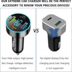 4-Port USB Car Charger,Car Charger Adapter with Blue LED,PD+QC3.0+Type C Ports Car Charger Adapter for Car Truck SUV Compatible with iPhone/Android (QC3.0+PD+2.4A+Type-C) - Image 6