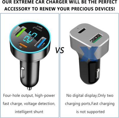 4-Port USB Car Charger,Car Charger Adapter with Blue LED,PD+QC3.0+Type C Ports Car Charger Adapter for Car Truck SUV Compatible with iPhone/Android (QC3.0+PD+2.4A+Type-C) - Image 6