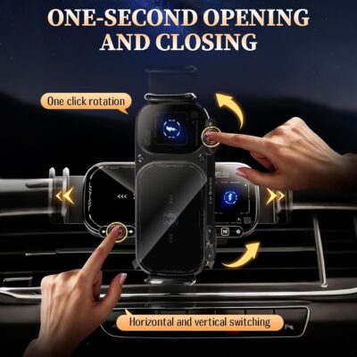 Wireless Charging Rotating Car Mount, High Intelligent 2 in 1 Auto Rotating Phone Holder, One-Click Rotation, Universal Phone Holder Car Charger Fast Charging for Car Dashboard & Air Vent (Black) - Image 4