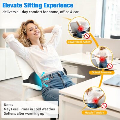 Lumbar Support Pillow for Office Chair - Memory Foam Lumbar Pillow with Detachable Strap & Breathable Cover, Ergonomic Back Support for Office Chair, Car Seat Cushion, Bed Rest (Black) - Image 2