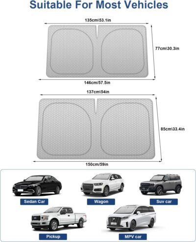 helloleiboo Graphene Car Windshield Sun Shade – 59" x 33" Foldable Car Sun Shade, Advanced Heat Absorption & UV Protection, Universal Fit for Cars, SUVs & Trucks - Image 5