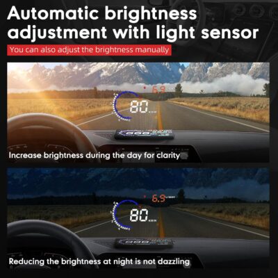 5.5" Windshield Head Up Display for Car,OBDII/EUOBD Interface Plug Car Hud Screen with Water Temperature, Mileage, RPM, Multiple Alarms - Image 6