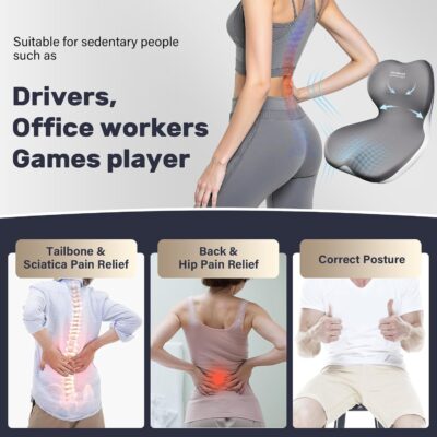 Coverado [Upgraded] Car Seat Cushion and Lumbar Support Pillow One Piece, Memory Foam Ergonomic Back Support Driving Seat Cushion for Back Pain, Non-Slip Washable Cushion for Car, Driver, Office - Image 7