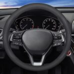 XHRING Car Steering Wheel Cover for Ford F150 F250 F350 Super Duty Expedition Toyota Tacoma Tundra 4Runner RAM 1500 2500 3500 Lexus GX Grand Caravan Range Rover Accessories Leather Black (15 ½''-16'')