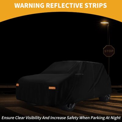 Car Cover Waterproof All Weather 210D-PU, UV Sun Rain Protection, for Kia Soul, with Left Side Zipper & Mirror Pockets, Black - Image 3