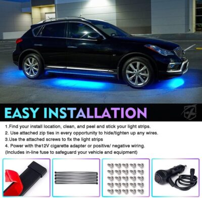 Xprite Double Row RGB LED Car Underglow Bluetooth Lights Strip, 4 PCS Underbody Neon Cars Exterior Glow Light Kit w/APP Control & Wireless Remote, Universal for Vehicles SUV Trucks Pickups Vans - Image 6