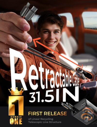 LISEN Retractable Car Charger, Gifts for Him Her, Cars Adapter USB C Fast Charger, gifts for Mothers Day Travel Essentials Car Accessories for Men Women Gifts for iPhone 17 16 15 14 13 11, Samsung S26 - Image 3