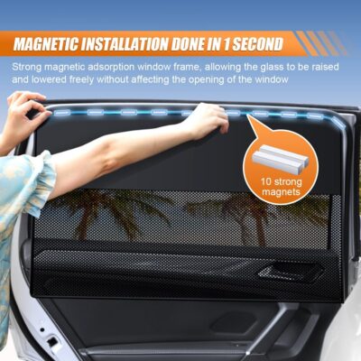 Car Front & Rear Side Window Sunshade, Magnetic Automotive Windshield Privacy Curtain with Half Shade, Mesh Sun Protection Cover Blocks Heat, Glare, UV Rays for Driver Passenger (4PCS) - Image 7