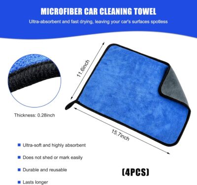 4PCS Microfiber Towels for Car, 12" x 16" 600GSM Cleaning Rags Ultra Absorbent Dusting Cloth, Scratch-Free Drying & Detailing Towel Wash Cloths for Car Interior & Exterior - Image 2