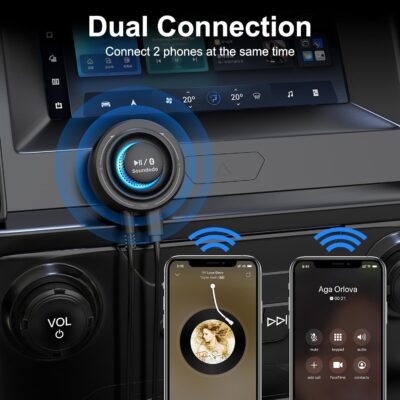 Bluetooth Car Adapter, AUX Bluetooth Adapter for Car/Home Stereo/Hands-Free Calls, Bluetooth Aux Adapter with 3 Ports USB Car Charger, Support Dual Connection/Mic/Noise Reduction Isolator - Image 5