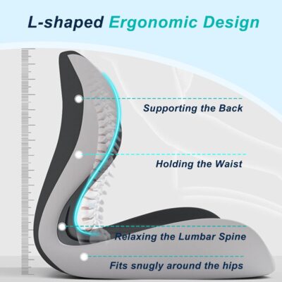 Seat Cushion for Office Chair and Car, Lumbar Support Pillow for Office Chair, Memory Foam Ergonomic Seat Cushion for Long Sitting, Back & Tailbone Pain, Sciatica - Dark Gray & Light Gray - Image 3