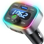Bluetooth 5.4 Car Adapter 60W Charging USB Bluetooth Adapter for Car,Wireless Fm Transmitter Radio,Handsfree Calling and Audio Receiver,HiFi Music Player,7 Colors LED Backlit