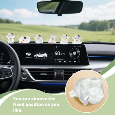 6 Pack Glow in The Dark Cow Car Decor, Cute Luminous Resin Dashboard Decorations for Cars, 3.3cm Funny Animal Touchscreen Accessories (Transparent) - Image 2