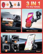VANMASS Phone Holders for Your Car 2026 Ultimate Phone Mount Military-Grade Windshield Dashboard Vent【Newest Best Strongest】 Cell Phone Car Mount for iPhone 16 Pro Max 15 Samsung Android,Red - Image 4