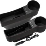 Car Seat Gap Organizer,Premium Console Side Pocket with 2 USB Charging,Leather Storage Box,Multifunctional with Dual USB Charging,Cup Holder,Car Seat Gap Filler,for Cellphones Wallet Coin Key (2 Pack)