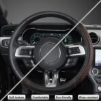 West Llama Car Steering Wheel Cover for Ford Escape,Explorer,Fusion,Focus,Bronco,Transit,Edge(Diamond Quilted - Black+Red- Standard Size) - Image 6