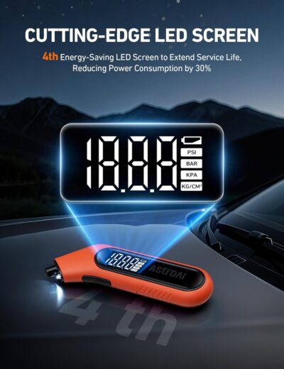 AstroAI Digital Tire Pressure Gauge 3-300PSI Calibrated to ANSI B40.7 Grade 2A (0.5%), Backlight and Flashlight, Presta Valve Adaptor Included, 4 Units, AAA Batteries, Orange - Image 3