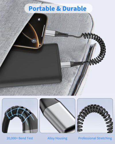 Coiled USB A to USB C Cable for Car, 2 Pack Type C Charger Fast Charging Cable 3FT, USB to USBC Cable for Carplay, Android Auto, iPhone 17 16 15 Pro Max, Samsung Galaxy S25 S24 S23 Ultra - Image 4