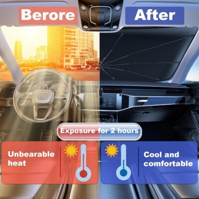 Windshield Sun Shade Umbrella for Car Front Window Sun Visor for Windshield Car Summer Accessories Protect Interior from UV Rays & Heat for Sedan, Compact SUV, Hatchbacks 57"*31" - Image 4