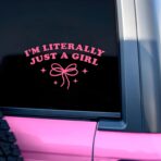 I'm Literally Just a Girl Car Decal Pink Bow Cute Positive Gifts Car Mirror Accessories Affirmations Funny Vinyl Decal Waterproof 8 Inches Bumper Decal Gifts for Mom Dad Friend Coworker