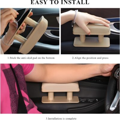 Car Armrest Pad, Adjustable Height Left Elbow Support Anti-Fatigue Car Door Arm Rest Cushion, Leather Central and Side Booster Pad Relieve Driver's Arm Fatigue, Car Accessories (Black & Red) - Image 3