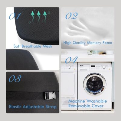 Super Cozy Lumbar Support Pillow for Car/Office Chair, 100% Memory Foam Lumbar Pillow with Breathable Removable Cover, Ergonomic Design - Back Support for Back Pain Relief(Adjustable Strap, Black) - Image 3